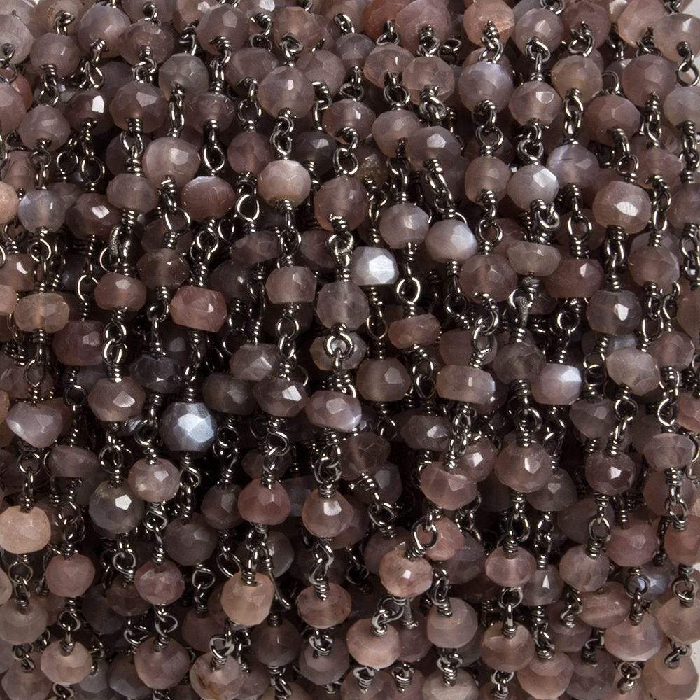 4mm Chocolate Moonstone faceted rondelle Black Gold Chain by the foot 34 pcs - Beadsofcambay.com