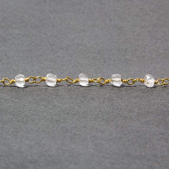 4mm Crystal Quartz rondelle Gold plated Chain sold by the foot 34 pieces - Beadsofcambay.com