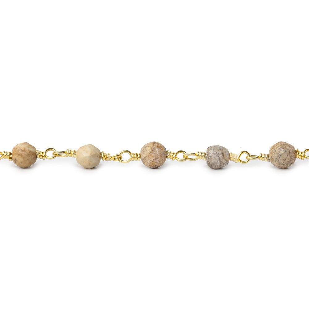 4mm Jasper faceted rounds Gold plated Wire Wrapped Chain - Beadsofcambay.com