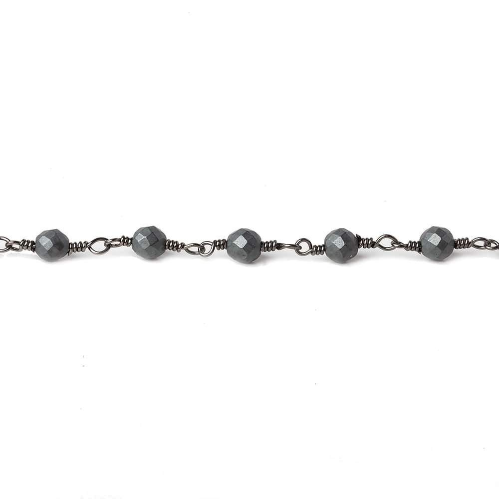 4mm Matte Hematite faceted round Black Gold chain by the foot 32 pieces - Beadsofcambay.com