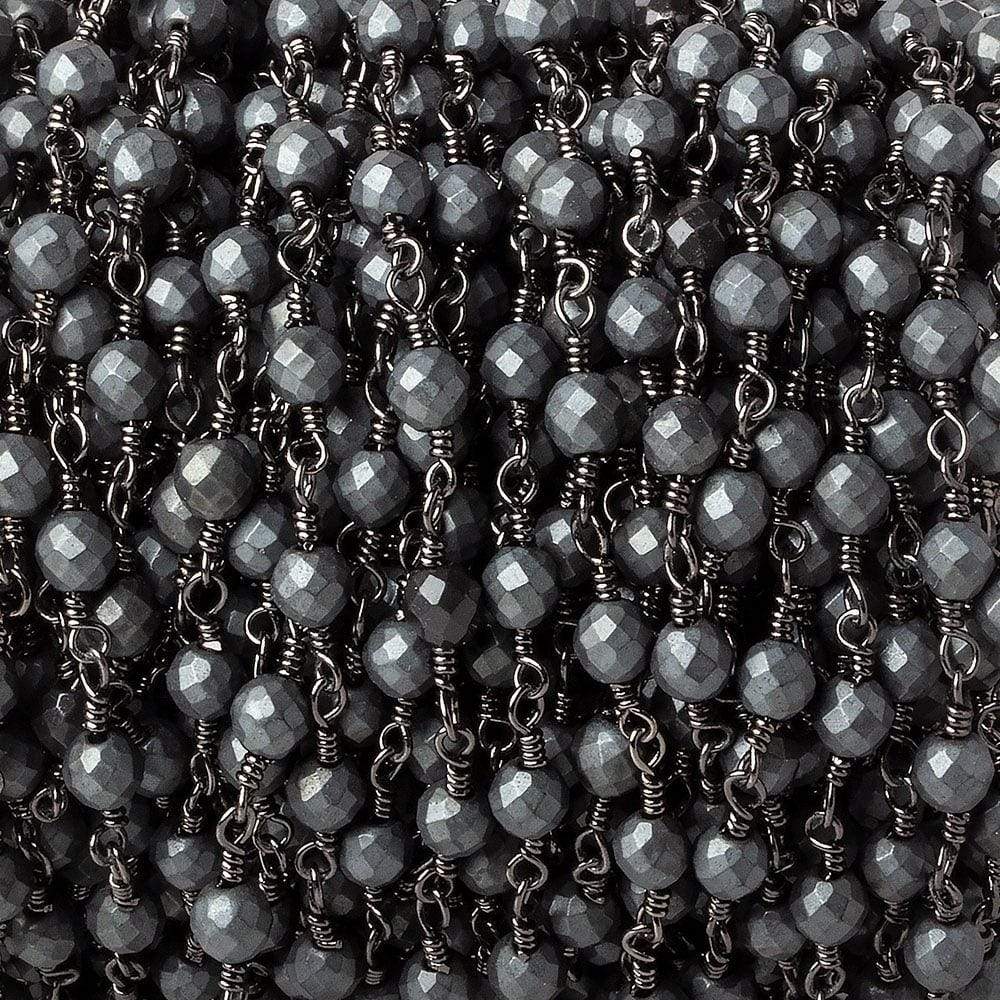 4mm Matte Hematite faceted round Black Gold chain by the foot 32 pieces - Beadsofcambay.com