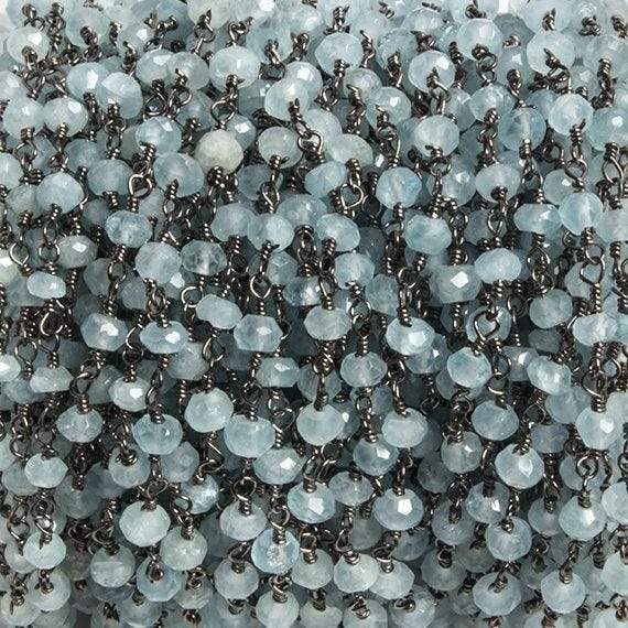 4mm Milky Aquamarine faceted rondelle Black Gold Chain by the foot 34 pieces - Beadsofcambay.com