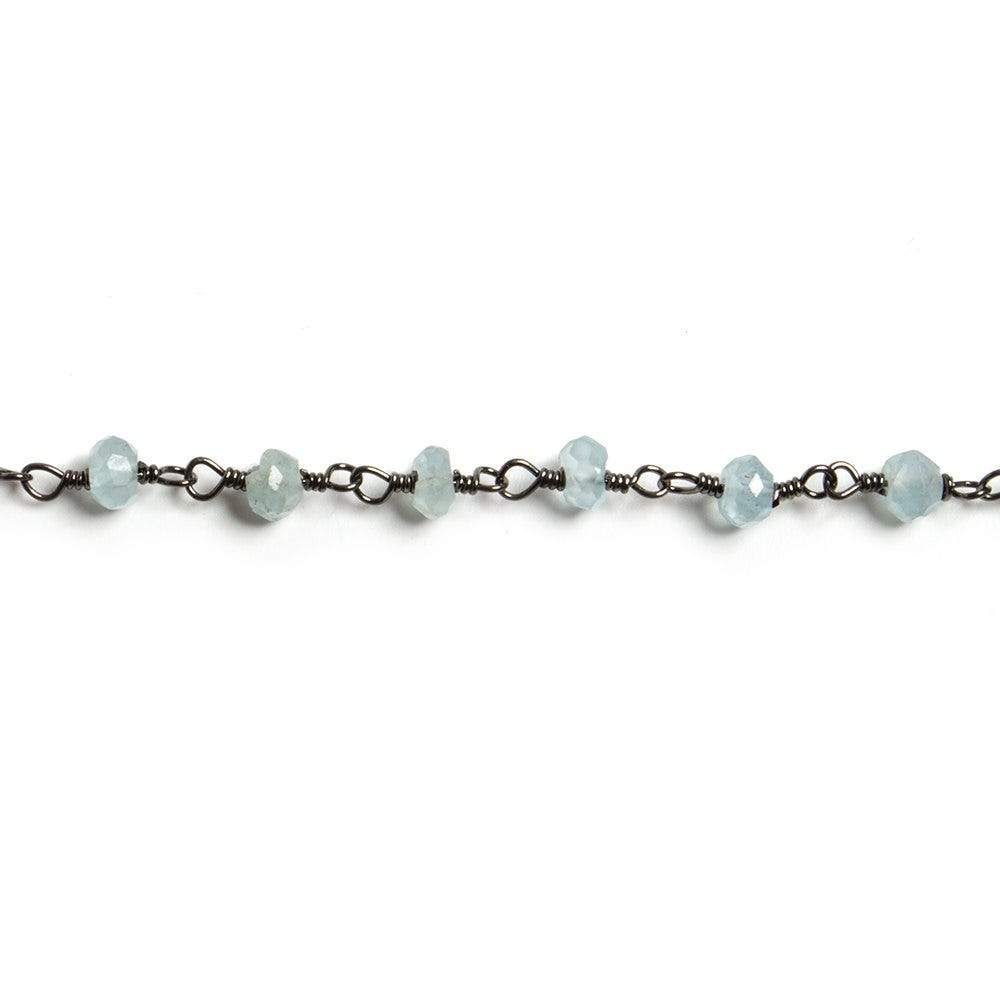 4mm Milky Aquamarine faceted rondelle Black Gold Chain by the foot 34 pieces - Beadsofcambay.com