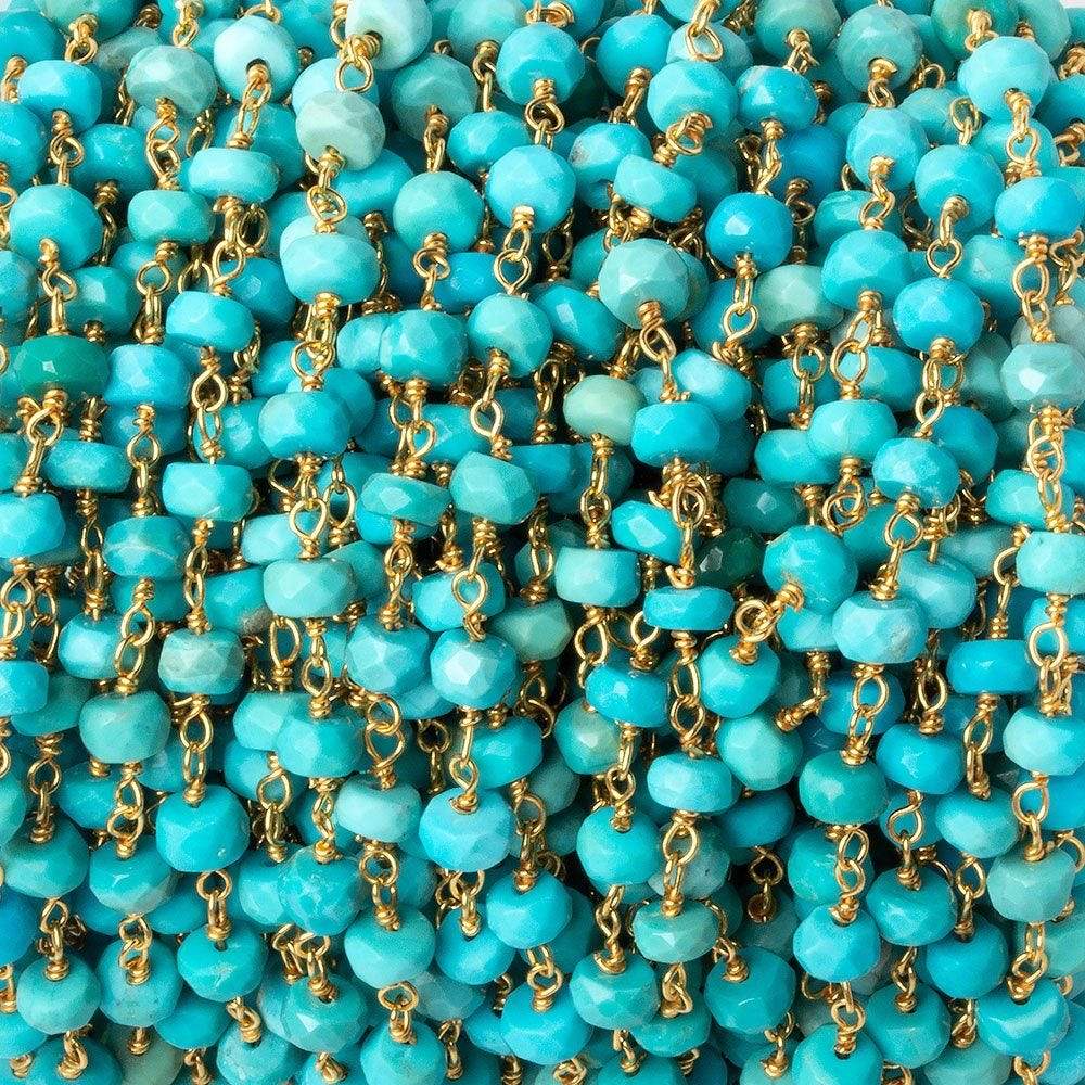 Trésors de St Barth Gold and turquoise bracelet strung on leather.