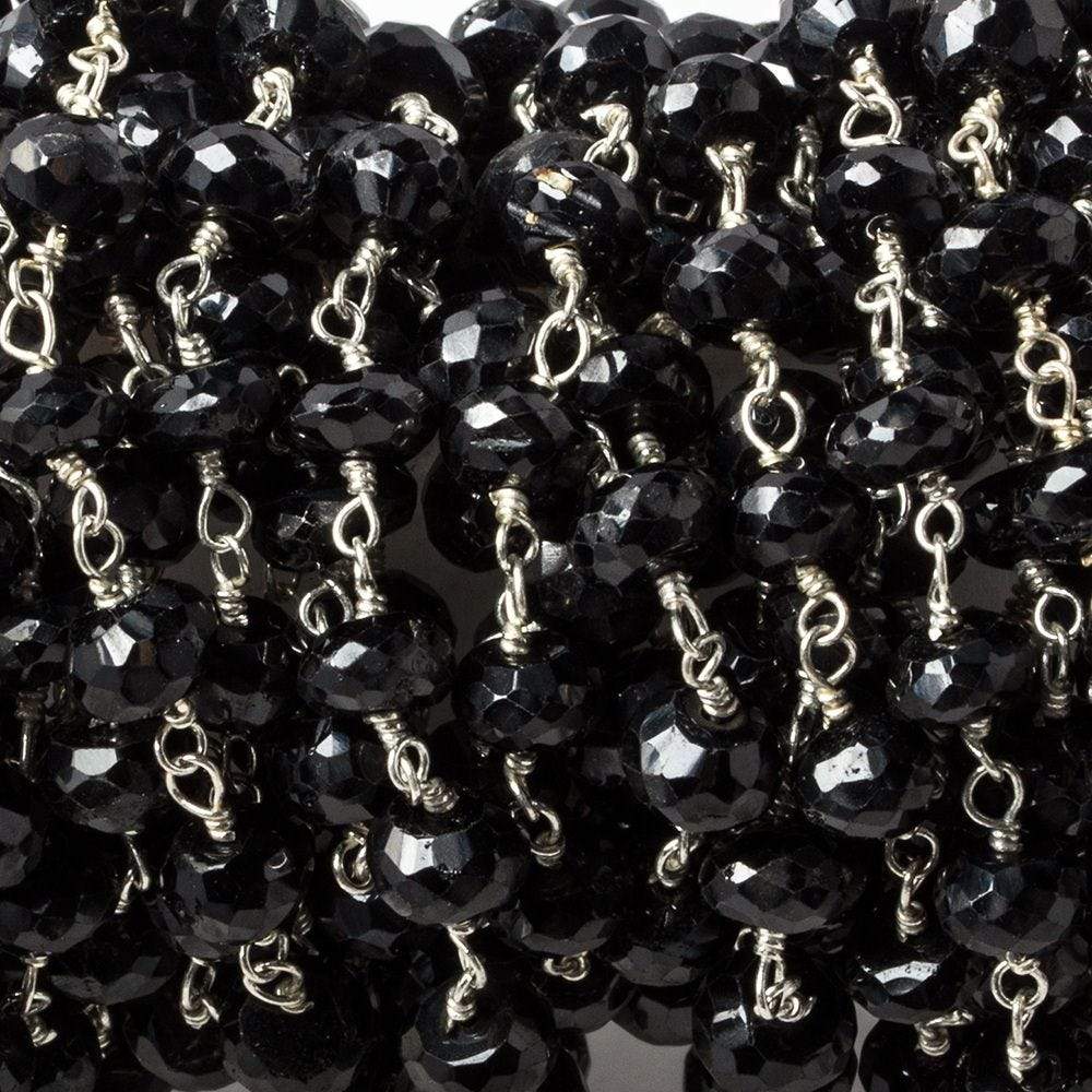 5-5.5mm Black Spinel faceted rondelle Silver Chain by the foot 34 pieces - Beadsofcambay.com