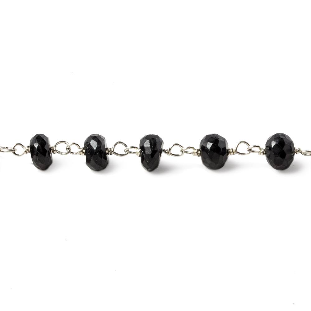 5-5.5mm Black Spinel faceted rondelle Silver Chain by the foot 34 pieces - Beadsofcambay.com