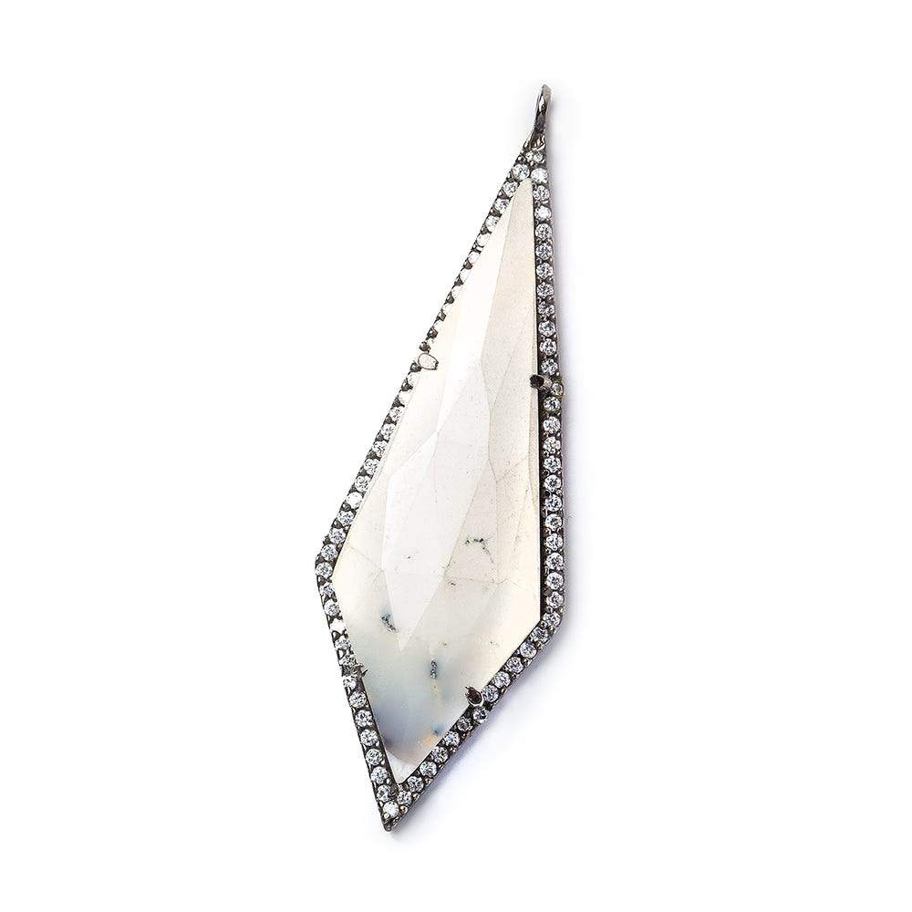 51x18mm Black Gold Bezel CZ & Dendritic Opal Modified Faceted Point Pendant 1 focal bead - Beadsofcambay.com