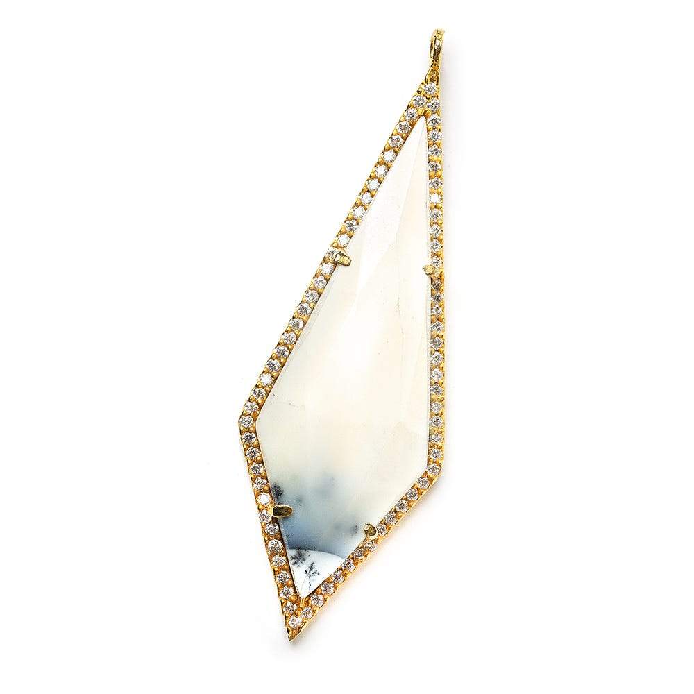 51x18mm Gold Bezel CZ & Dendritic Opal Modified Faceted Point Pendant 1 focal bead - Beadsofcambay.com