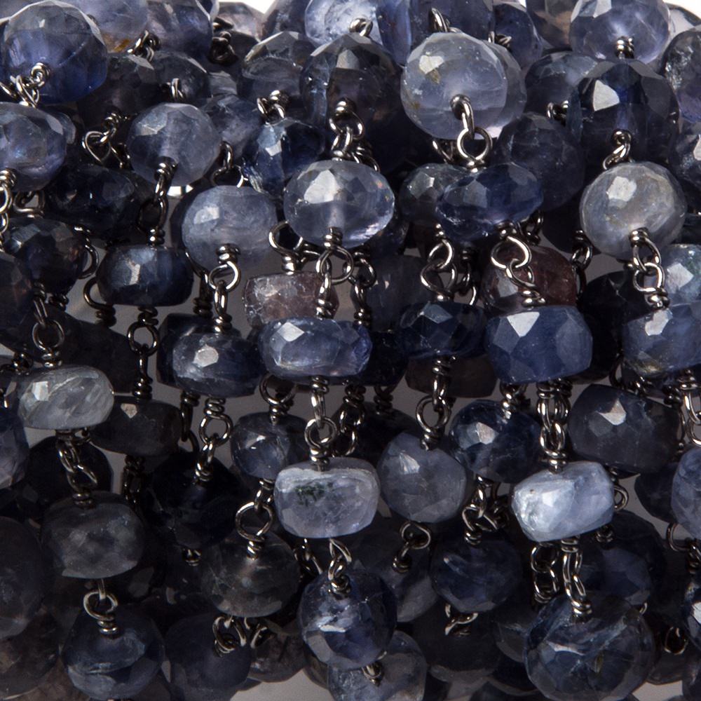 5.5-6mm Iolite faceted rondelle Black Gold plated .925 Silver Chain by the foot 38 pieces - Beadsofcambay.com