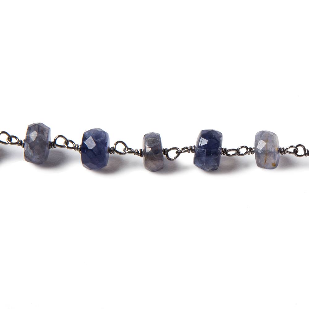 5.5-6mm Iolite faceted rondelle Black Gold plated .925 Silver Chain by the foot 38 pieces - Beadsofcambay.com