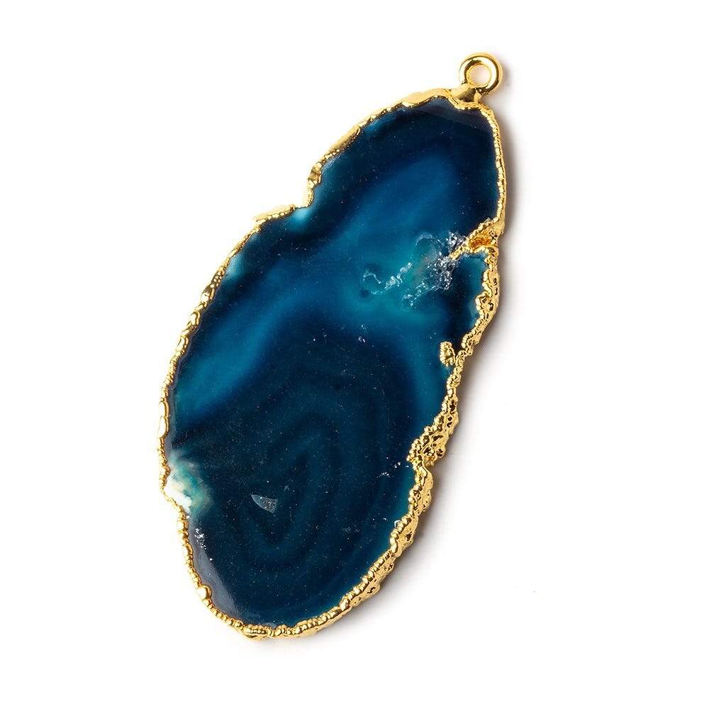 56x27mm Gold Leafed Aegean Blue Agate Focal Pendant 1 piece - Beadsofcambay.com