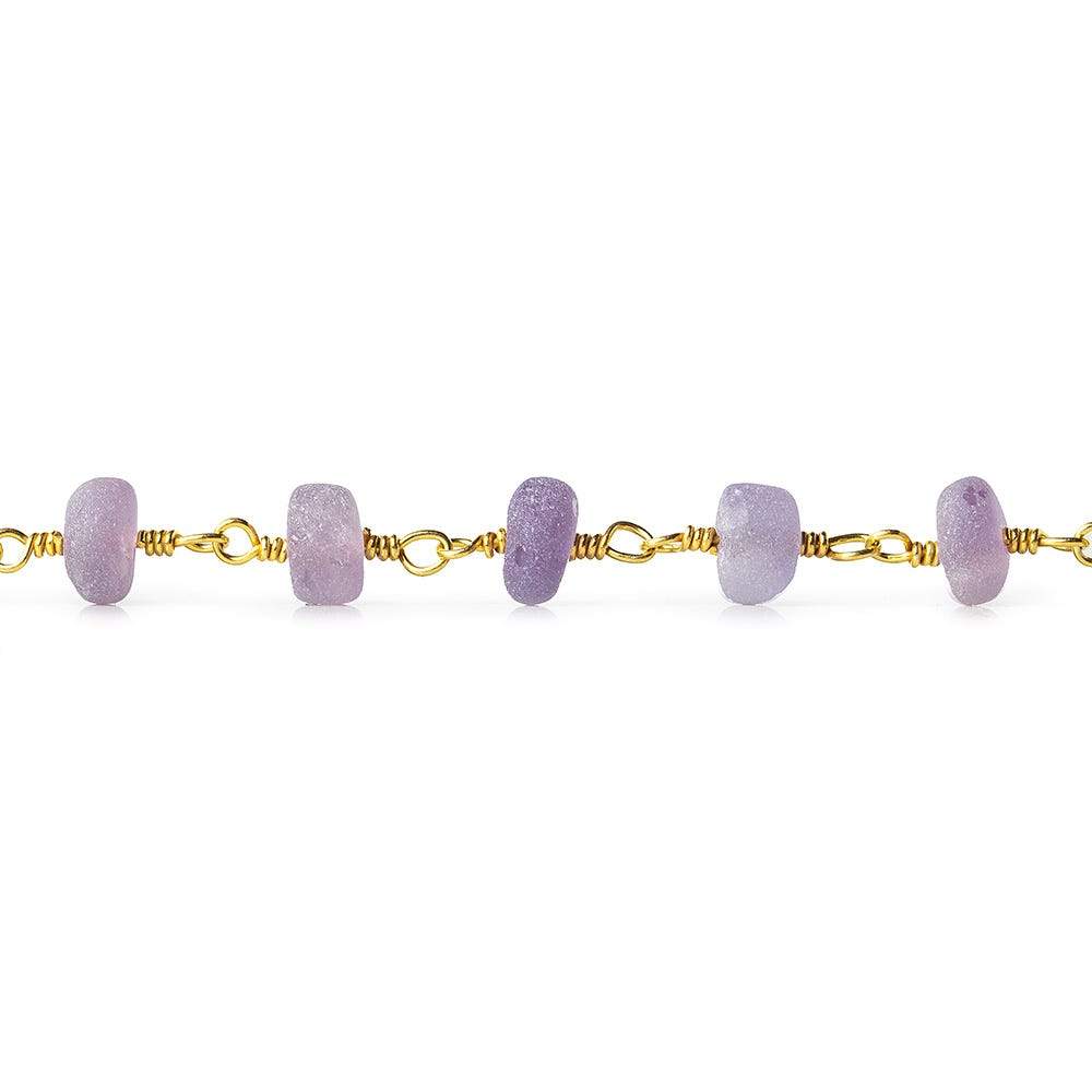 5mm Matte Amethyst plain rondelle Gold plated Chain by the foot - Beadsofcambay.com