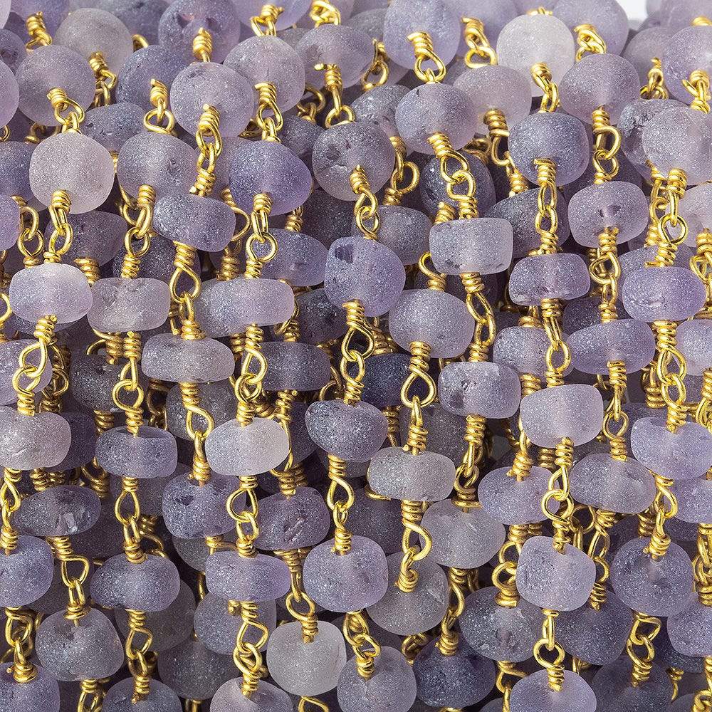 5mm Matte Amethyst plain rondelle Gold plated Chain by the foot - Beadsofcambay.com