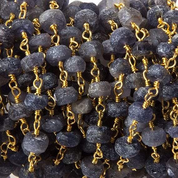 5mm Matte Iolite plain rondelle Gold plated Chain by the foot 39pcs - Beadsofcambay.com
