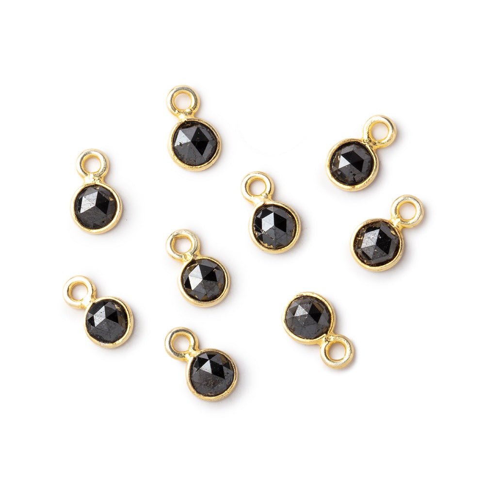 5mm Vermeil Bezel Black Diamond Faceted Coin Pendant 1 focal piece - Beadsofcambay.com