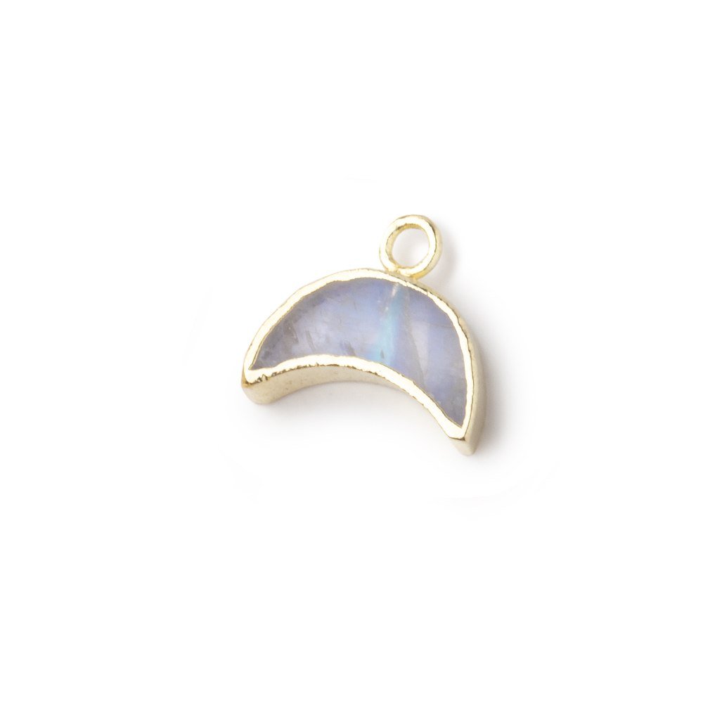 5x11mm Gold Leafed Rainbow Moonstone Crescent Moon Focal Pendant 1 piece - Beadsofcambay.com