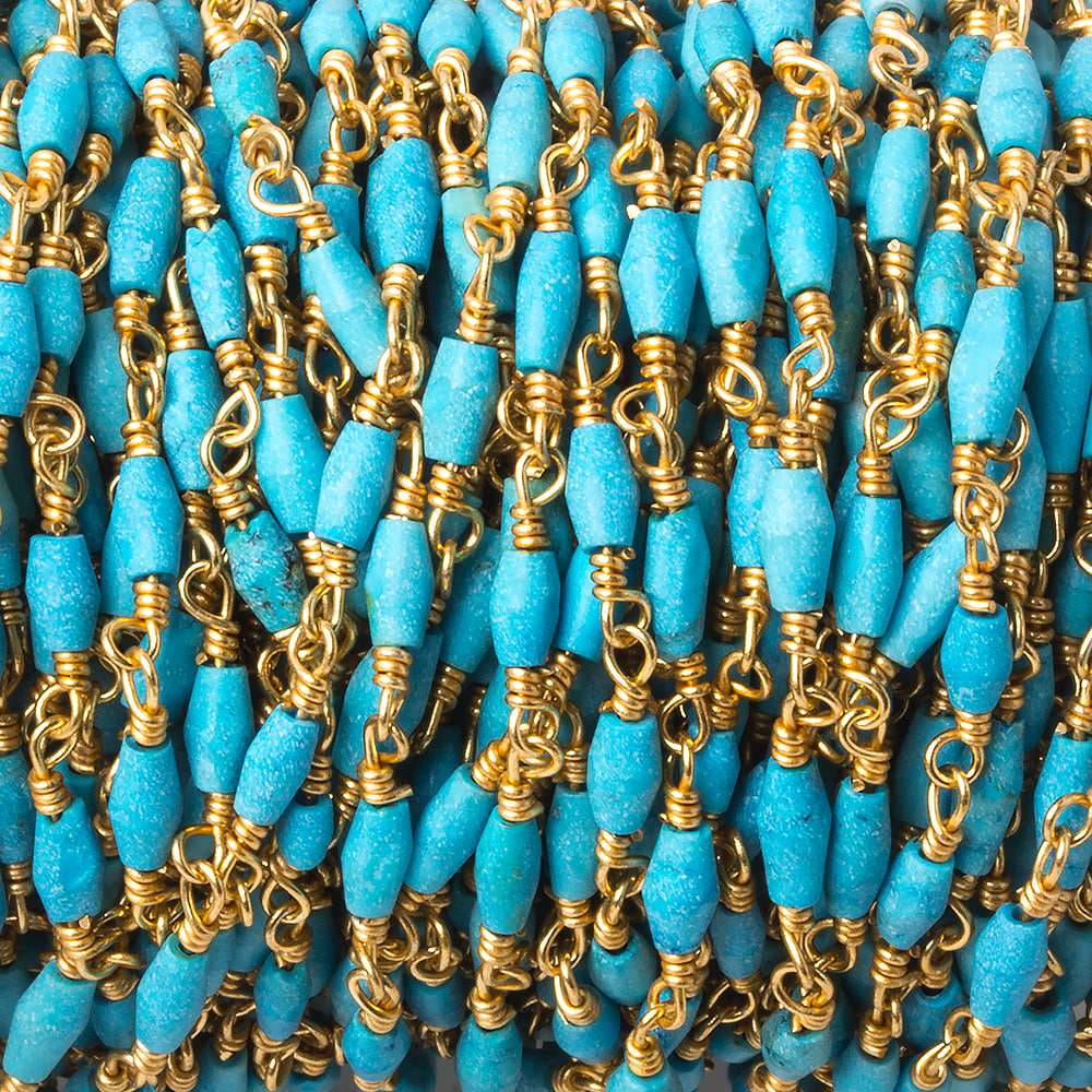 5x2mm Turquoise Howlite plain rice Gold plated Chain by the foot 27 beads - Beadsofcambay.com