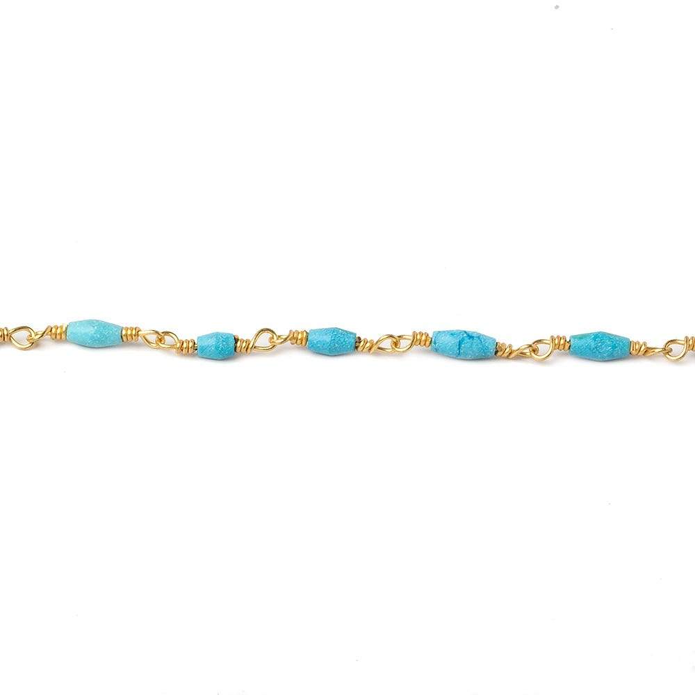 5x2mm Turquoise Howlite plain rice Gold plated Chain by the foot 27 beads - Beadsofcambay.com