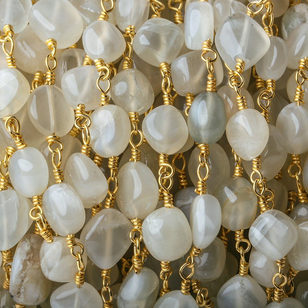 5x5-8x6mm Beige Moonstone plain nugget Gold plated Chain by the foot - Beadsofcambay.com