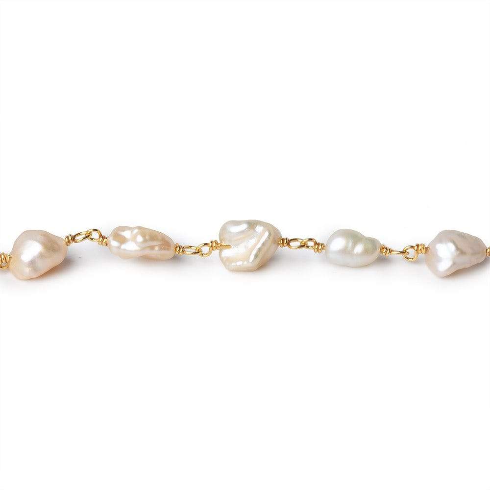 5x6-7x8mm Blush Peach Keshi Freshwater Pearl Vermeil Chain by the foot - Beadsofcambay.com