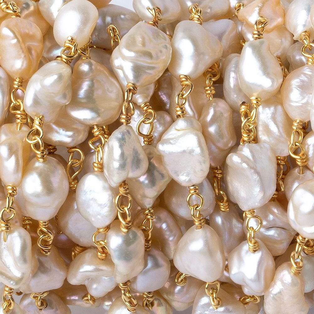 5x6-7x8mm Blush Peach Keshi Freshwater Pearl Vermeil Chain by the foot - Beadsofcambay.com