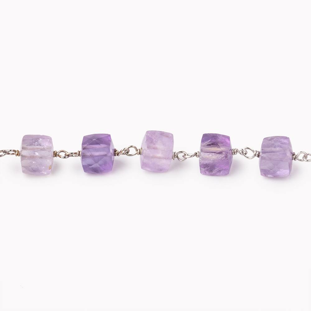 6-6.5mm Pink Amethyst Faceted Cube Beads on .925 Silver Chain - Beadsofcambay.com