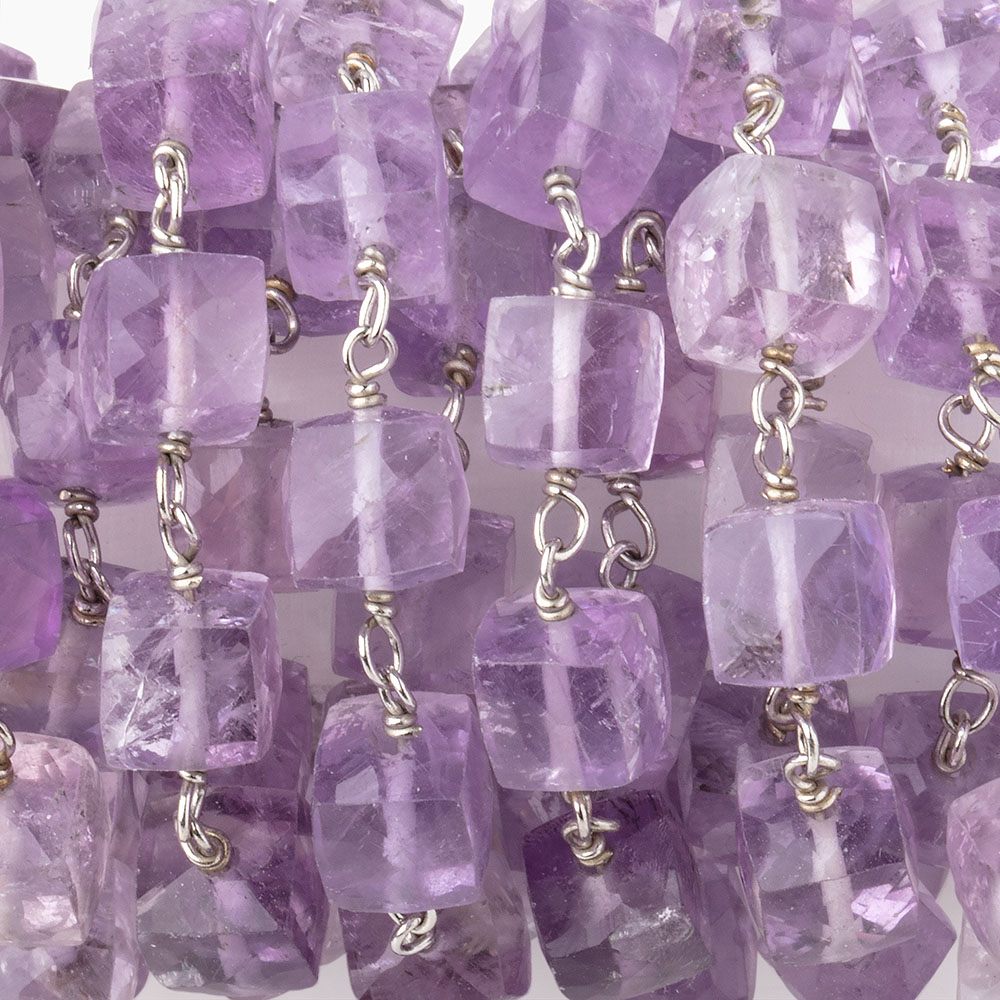 6-6.5mm Pink Amethyst Faceted Cube Beads on .925 Silver Chain - Beadsofcambay.com