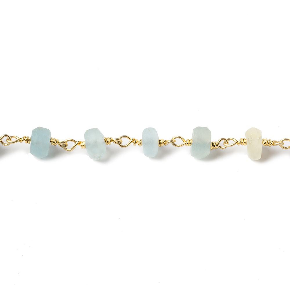 6-7mm Matte Beryl & Aqua rondelle Gold Chain by the foot 30 pieces - Beadsofcambay.com