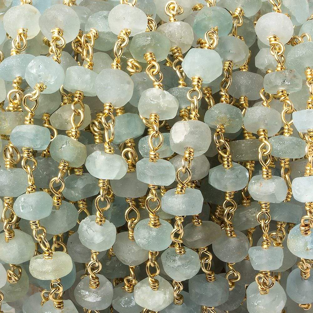 6-7mm Matte Beryl & Aqua rondelle Gold Chain by the foot 30 pieces - Beadsofcambay.com