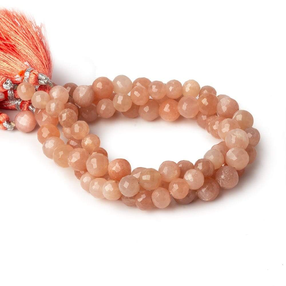 6-8mm Blush peach Moonstone faceted rounds Set of 3 strands 91 beads - Beadsofcambay.com