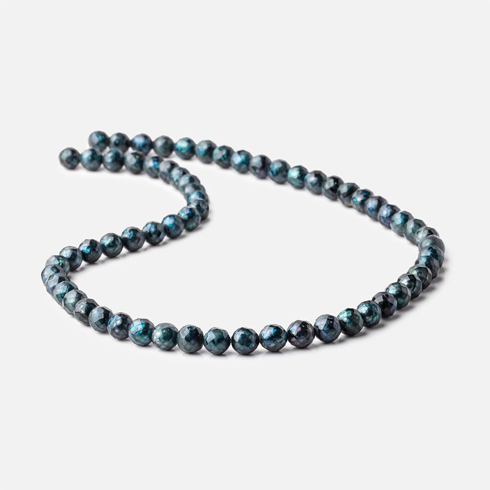 6.5mm Dark Aqua Blue Faceted Round Freshwater Pearls 16 inch 60 pieces - Beadsofcambay.com