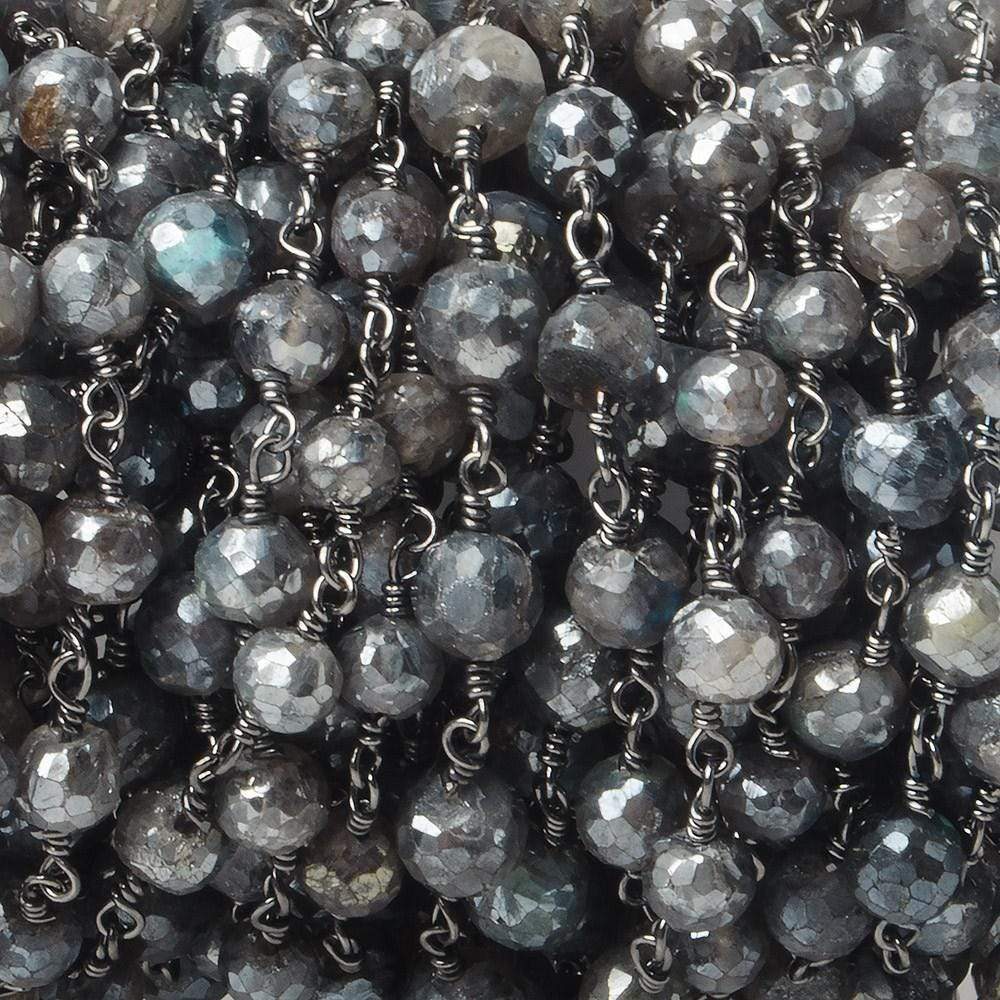 6mm Mystic Labradorite faceted round Black Gold plated Chain by the foot 24 pcs - Beadsofcambay.com