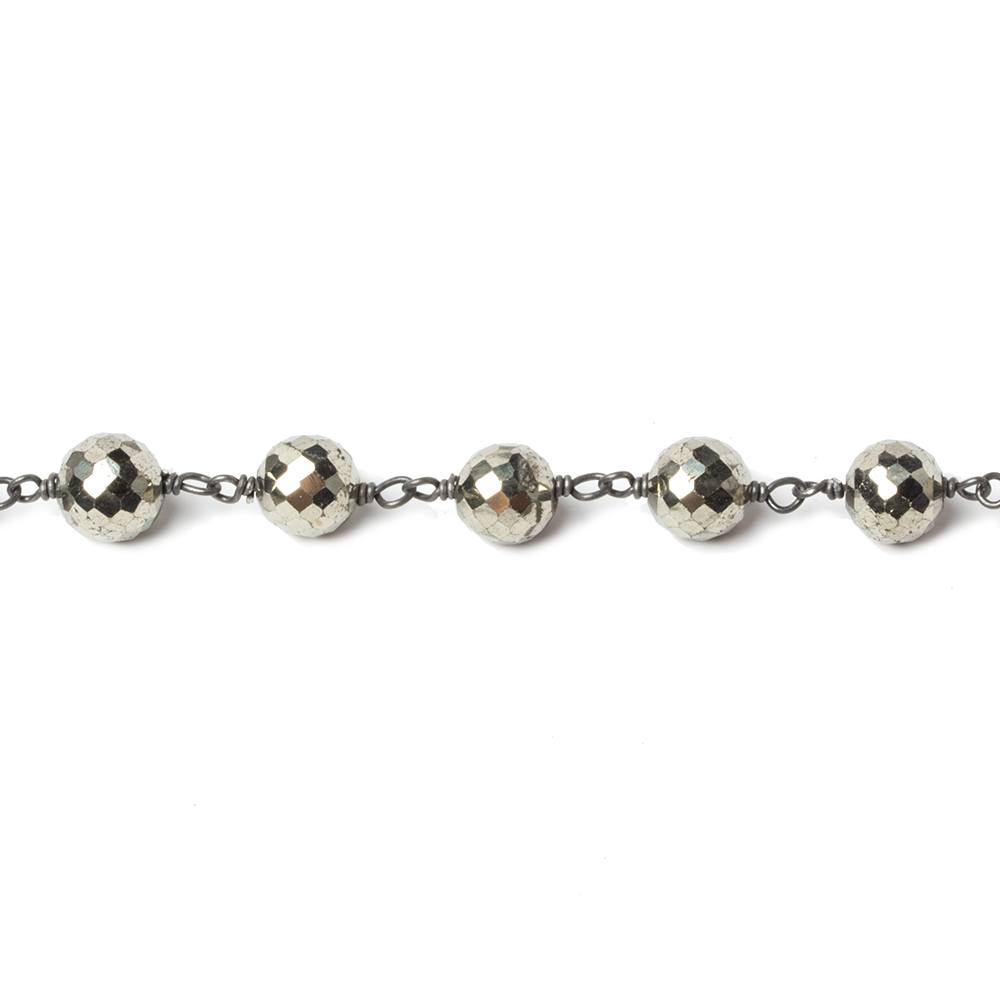 6mm Pyrite faceted round Black Gold .925 Chain by the foot 27 beads - Beadsofcambay.com