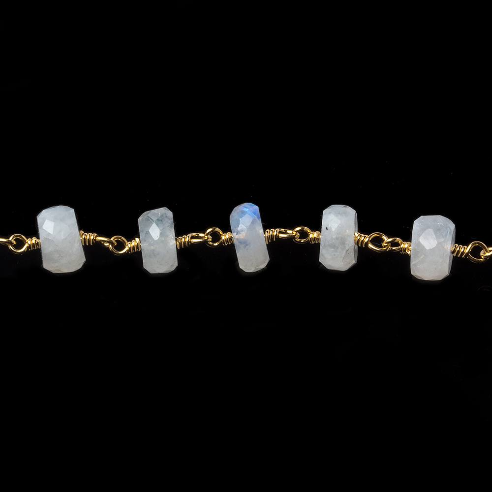 6mm Rainbow Moonstone faceted rondelle Gold Chain by the foot 30 pieces - Beadsofcambay.com