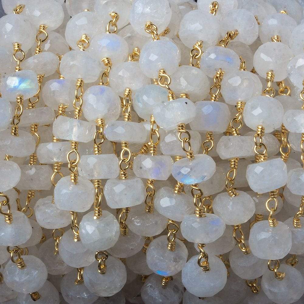 6mm Rainbow Moonstone faceted rondelle Gold Chain by the foot 30 pieces - Beadsofcambay.com