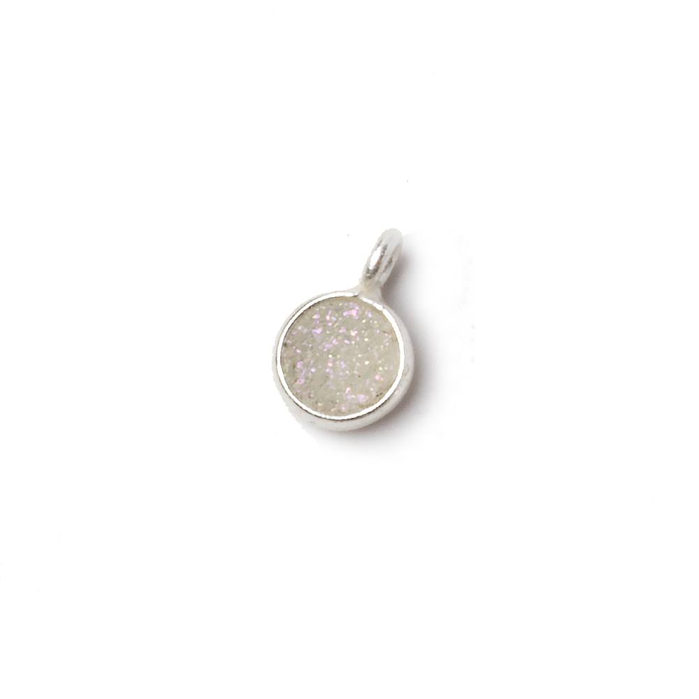 6mm Silver .925 Bezel Pearl White Gold Micro Drusy Coin Pendant 1 piece with side facing ring - Beadsofcambay.com