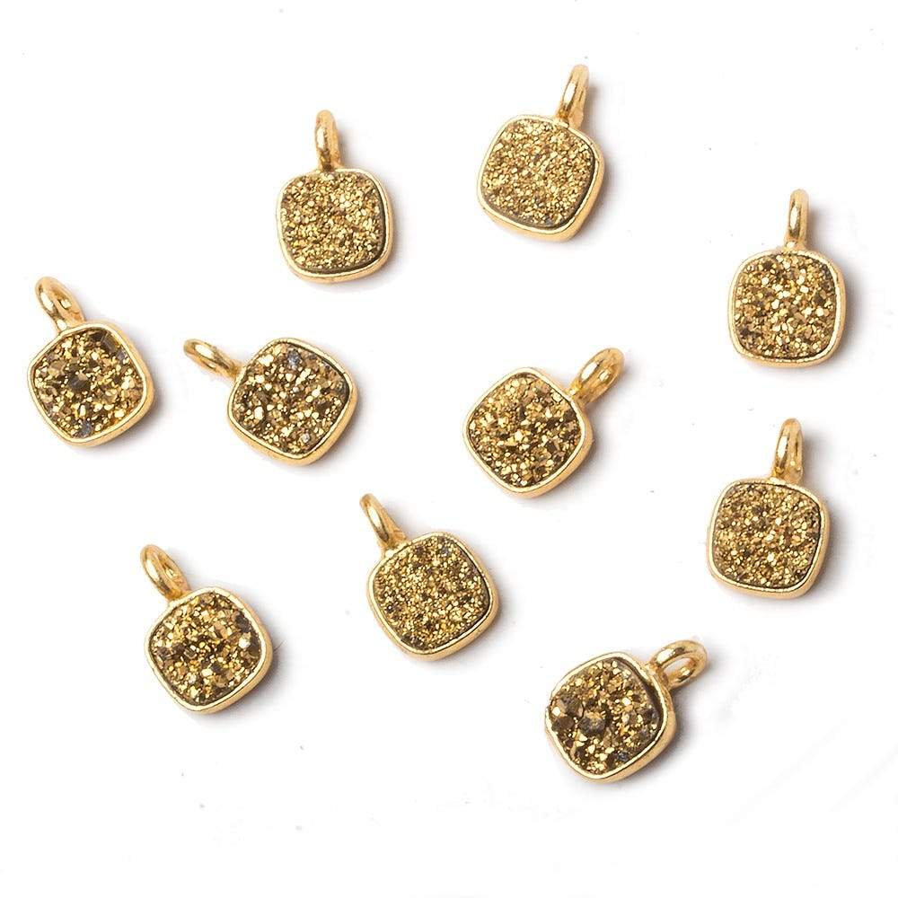 6mm Vermeil Bezel Gold Micro Drusy Square Pendant 1 piece with side facing ring - Beadsofcambay.com