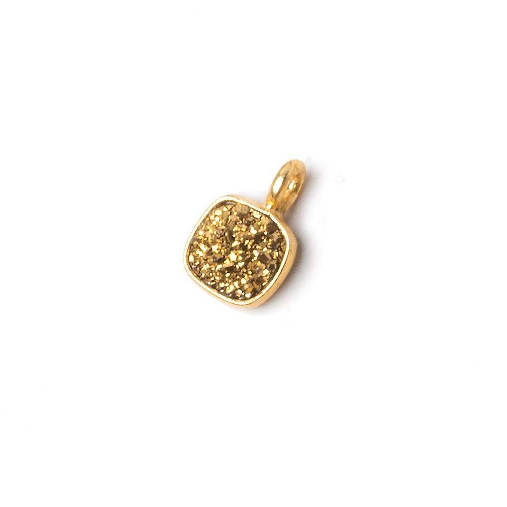 6mm Vermeil Bezel Gold Micro Drusy Square Pendant 1 piece with side facing ring - Beadsofcambay.com