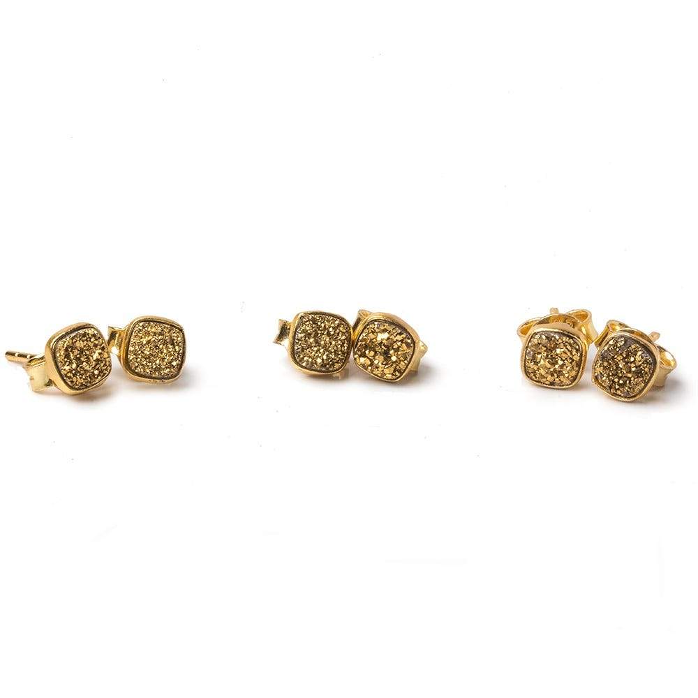 6mm Vermeil Bezel Gold Micro Drusy Square Post Earring Set of 2 pieces - Beadsofcambay.com