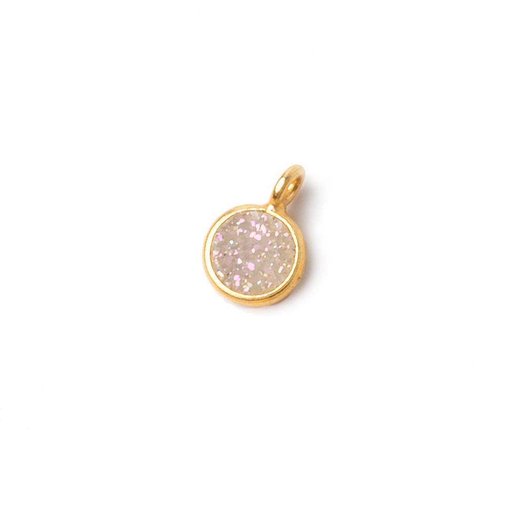 6mm Vermeil Bezel Pearl White Gold Micro Drusy Coin Pendant 1 piece with side facing ring - Beadsofcambay.com