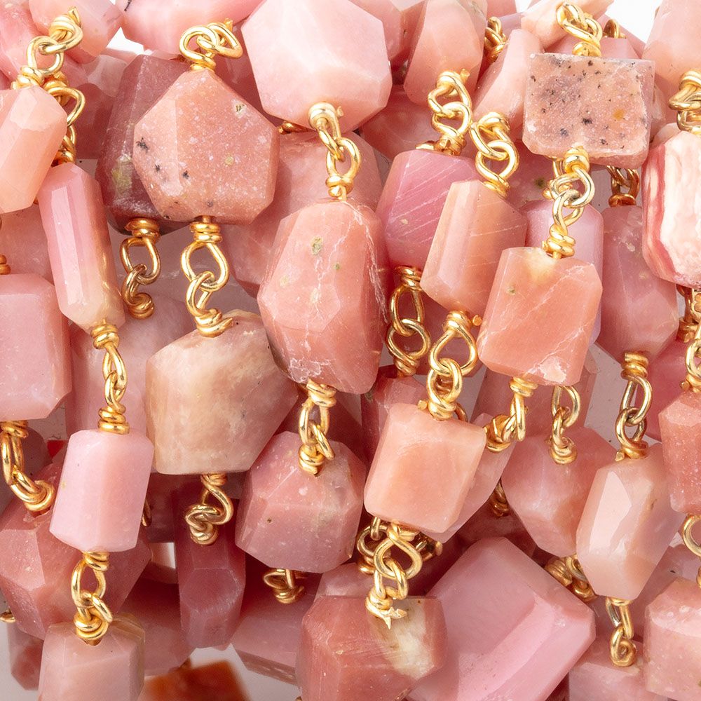 6x5-8x6mm Pink Peruvian Opal Faceted Nugget Beads on Vermeil Chain - Beadsofcambay.com