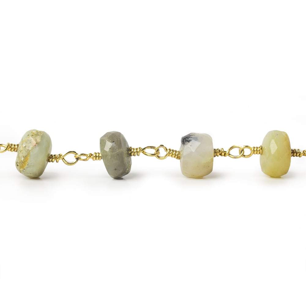 7-7.5mm Blue Peruvian Opal faceted rondelle Gold Chain by the foot 26 pieces - Beadsofcambay.com