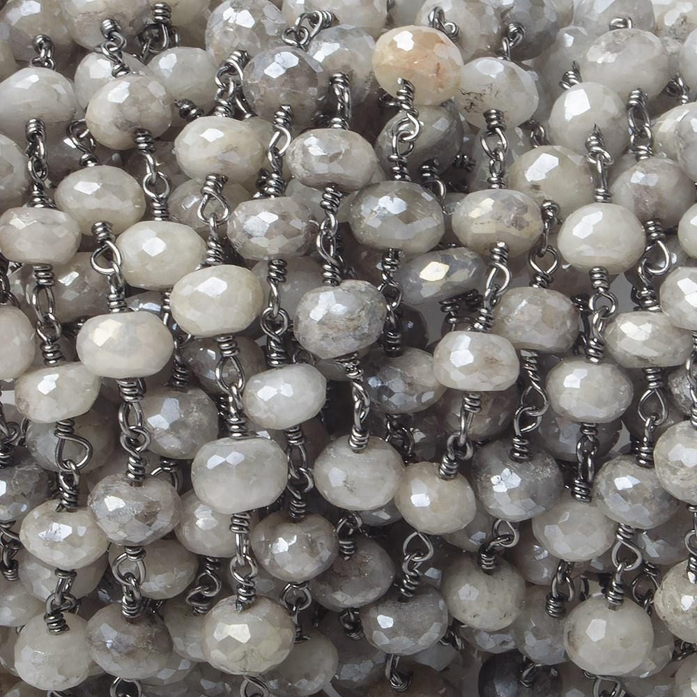 7-7.5mm Mystic Platinum Grey Moonstone faceted rondelle Black Gold Chain by the foot 24 pcs - Beadsofcambay.com