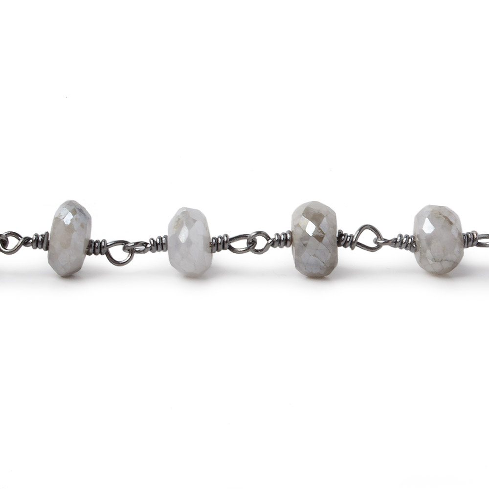 7-7.5mm Mystic Platinum Grey Moonstone faceted rondelle Black Gold Chain by the foot 24 pcs - Beadsofcambay.com