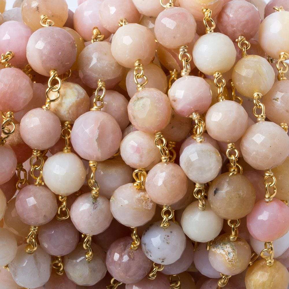 7-7.5mm Pink Peruvian Opal Faceted Round with Vermeil Chain by the foot 26 pieces - Beadsofcambay.com