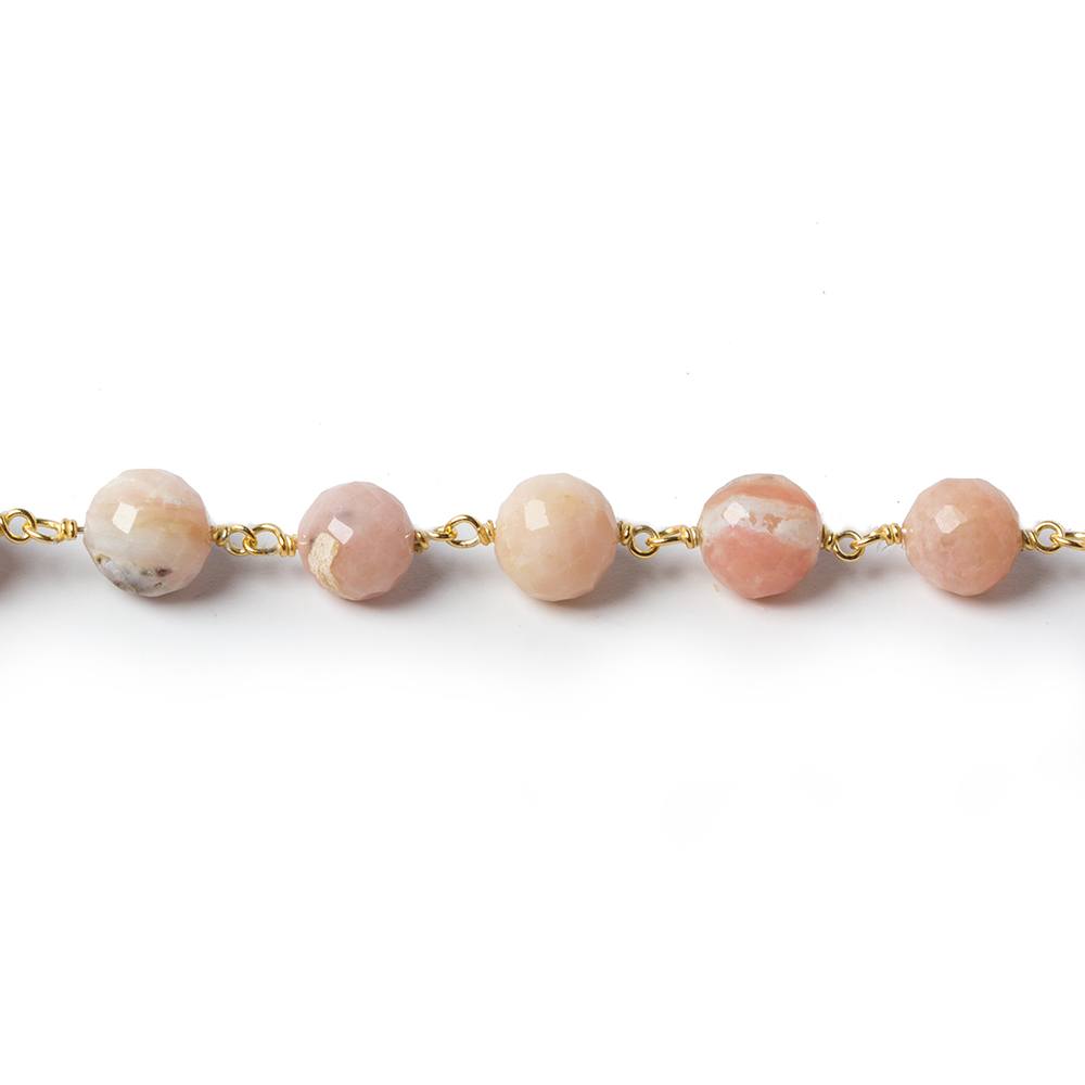 7-7.5mm Pink Peruvian Opal Faceted Round with Vermeil Chain by the foot 26 pieces - Beadsofcambay.com