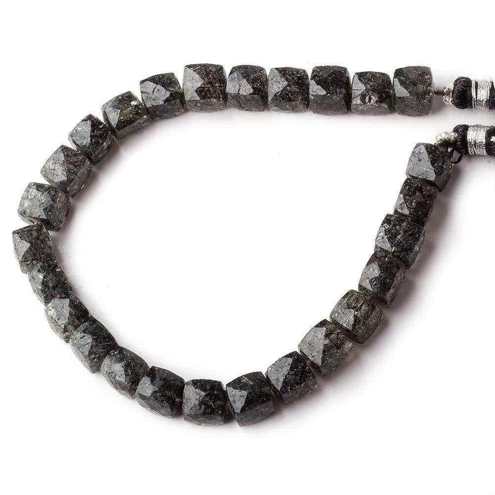 7-8mm Black Tourmalinated Quartz Faceted Cubes 8 inch 26 beads - Beadsofcambay.com