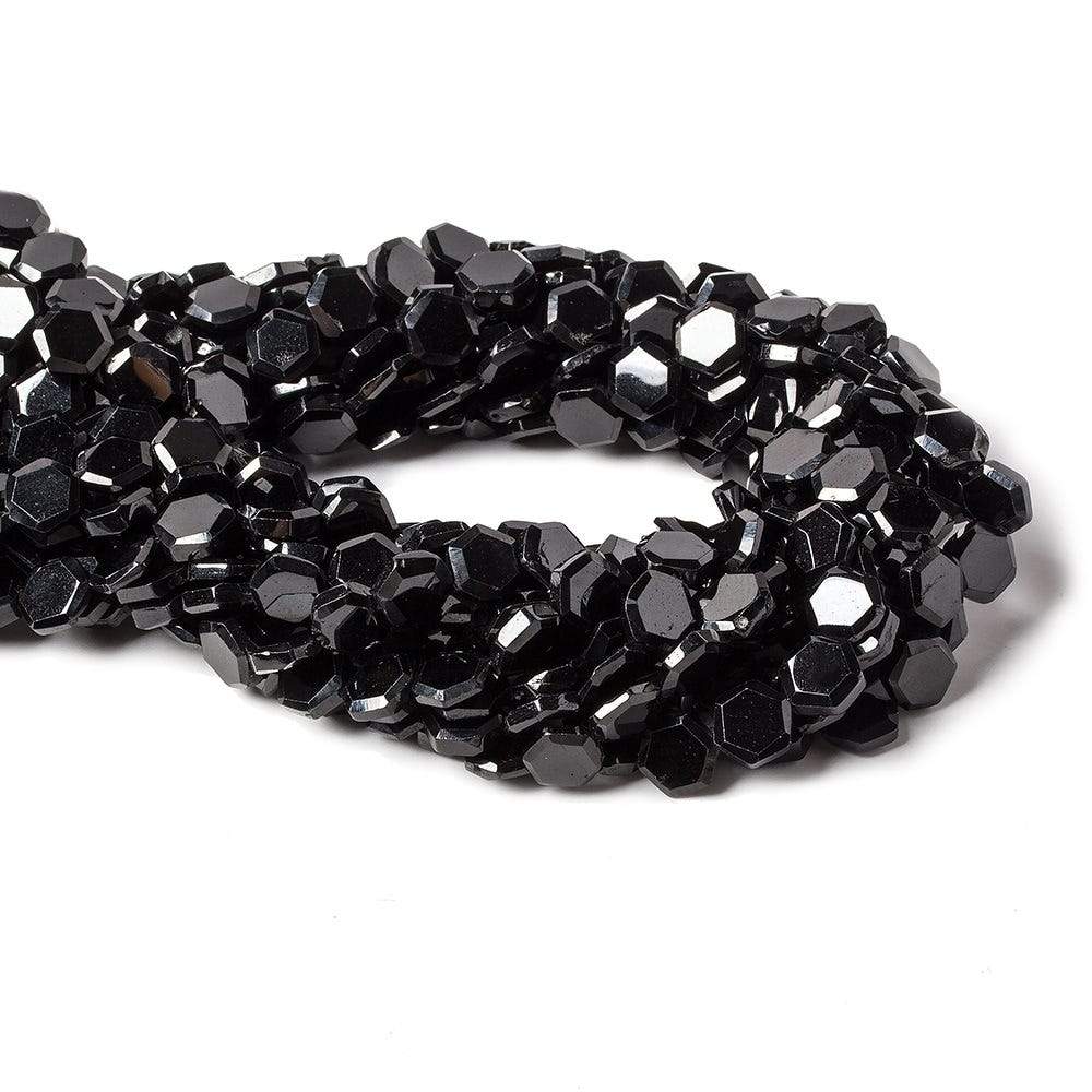 7mm Black Spinel bezel faceted hexagon beads 13 inch 43 pieces - Beadsofcambay.com