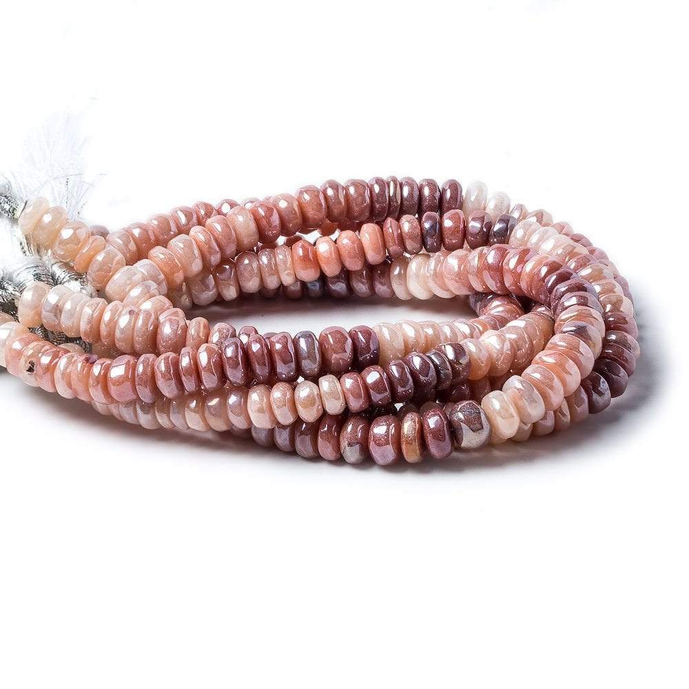 7mm Mystic Angel Skin Peach Moonstone rondelle beads 8 inch 53 pcs - Beadsofcambay.com