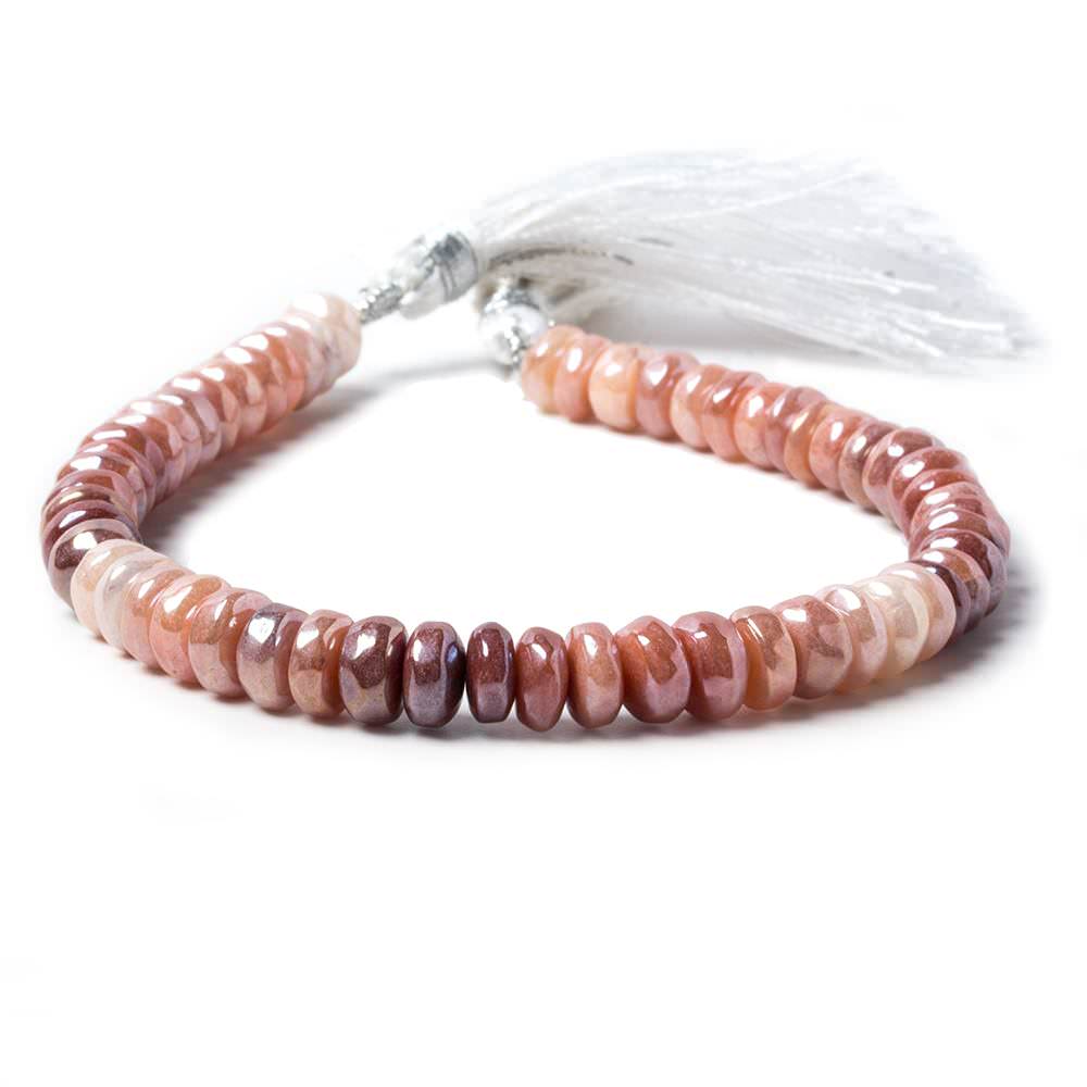 7mm Mystic Angel Skin Peach Moonstone rondelle beads 8 inch 53 pcs - Beadsofcambay.com